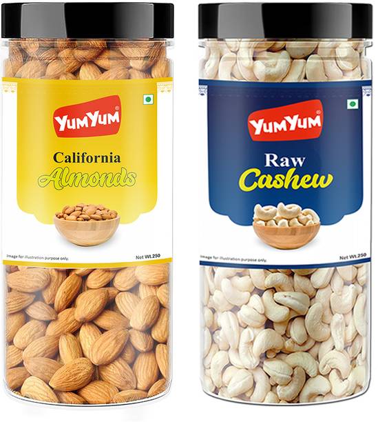 यम यम प्रीमियम कैलिफोर्निया बादाम (250g) और काजू (250g) 500g ड्राई फ्रूट्स कॉम्बो पैक-
