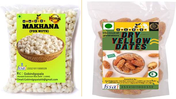 CHASTITY Dry Fruits Combo Pack Yellow Dry Dates + Premium Phool Makhaana|| Dates, Fox Nut
