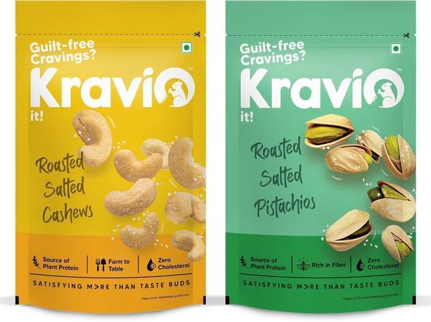 Kravio Premium Roasted Salted Cashew & Pistachio Nuts, Dry Fruits Combo pack Cashews, Pistachios