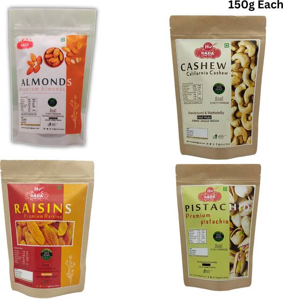 DADA New Combo pack of 4- dry fruits 150g Each Pack Total (600g) Almonds, Cashews, Raisins, Pistachios