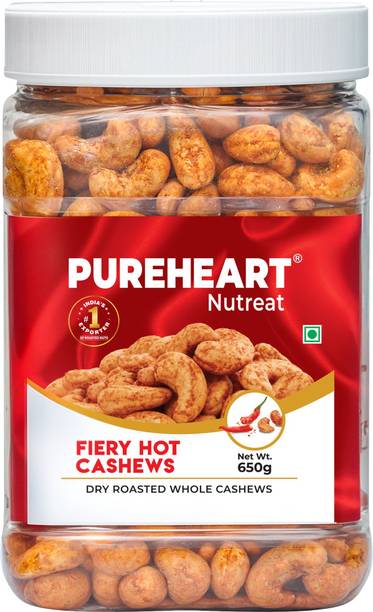 PUREHEART Fiery Hot Cashews | Premium Spicy Roasted Masala Cashew Nuts/Kaju Dry Fruit Cashews