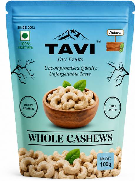 TAVI Premium Whole Cashews 100g | Crunchy Kaju | Handpicked Plain Cashew Nuts | Cashews