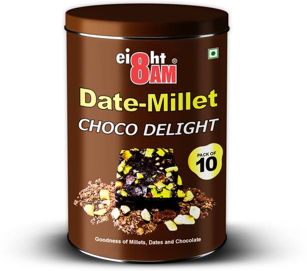 8AM Dates Millet Choco Delight Pack of 10 Made with Dates, Almonds, Cashews, Pistachios 10 x 20 g