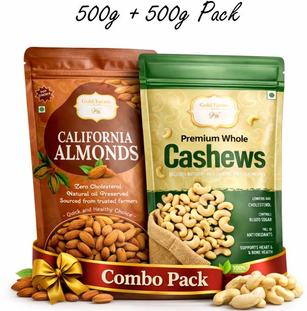 Gold Farms Combo Pack California Almonds ( Badam ) & Whole Cashews 500g Each Almonds, Cashews