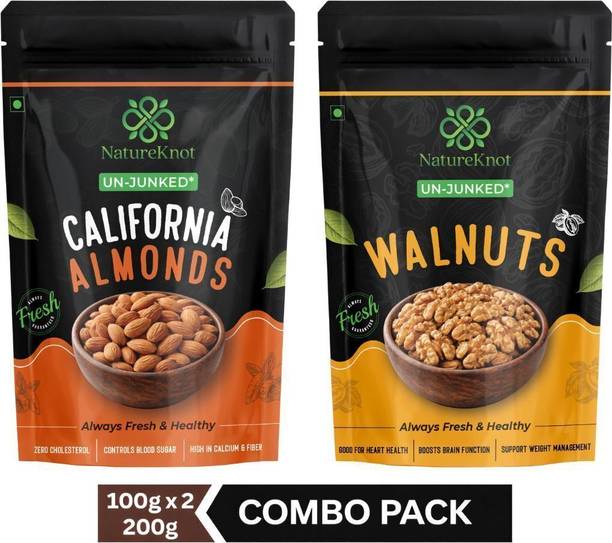 Natureknot Dry Fruits Combo | California Almonds + Walnut Kernels (Akhrot giri ) | Walnuts, Almonds