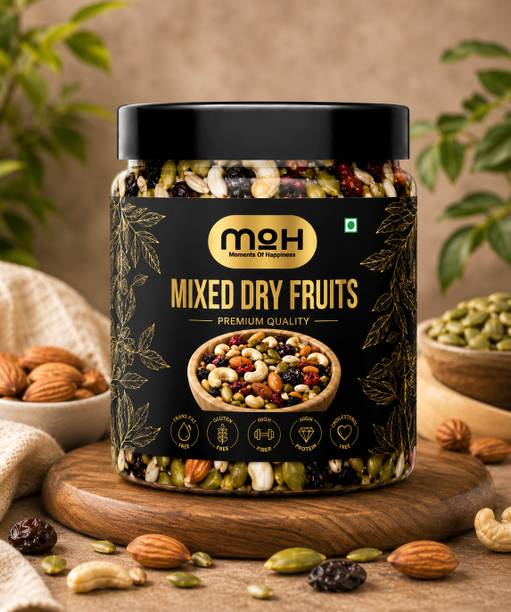 M.O.H. MOMENTS OF HAPPINESS Assorted Dry Fruits & Seeds Energy Mix Almonds, Apricots, Cashews, Dates, Raisins