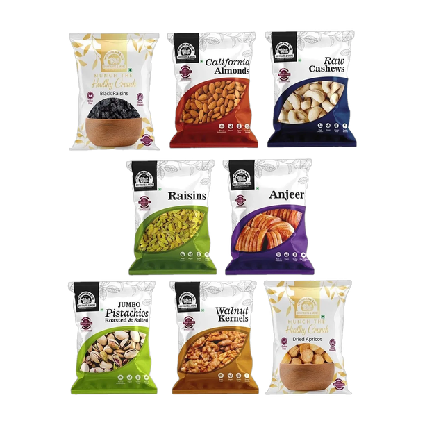 WONDERLAND Foods Dry Fruits Combo Pack with Pistachios, Almond, Cashew, Black Raisins, Anjeer, Golden Raisins,Walnut Kernel, Dried Apricot