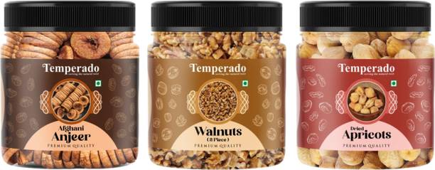 Temperado Figs (100gm),Walnut(100gm) & Apricot(100 gm) Combo | Kaju Akhrot Khubani Combo Figs, Apricots, Walnuts