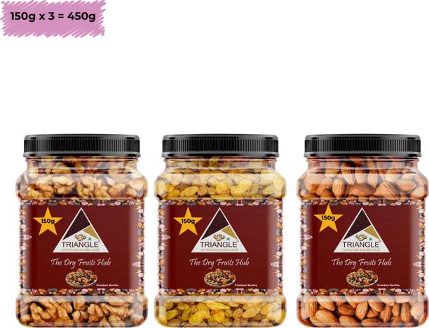 triangle Dry fruits combo pack of Walnuts Raisins Almonds | Akroth Kishmish Badam(450 GM) Almonds, Walnuts, Raisins