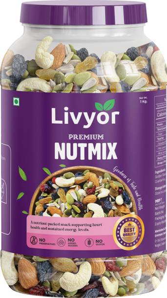 LIVYOR Premium Nutmix Dry Fruits Combo | Mix Dry Fruits | Nuts Seeds Berries Cashews, Almonds, Raisins, Cranberries, Assorted Seeds & Nuts