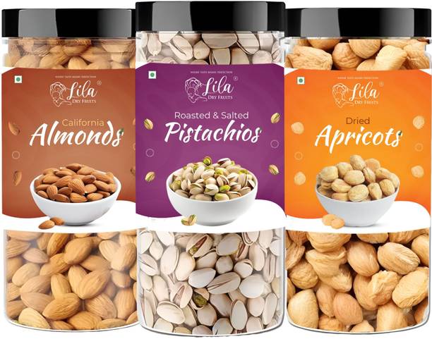 lila dry fruits Almond(100gm), Pistachios(100 gm) & Apricots(100 gm) Combo | Badam Pista Khubani Almonds, Pistachios, Apricots