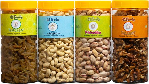 41 foods Dry fruits combo pack of Kaju Akhrot Pista Kismis 600 GM Raisins, Cashews, Walnuts, Pistachios