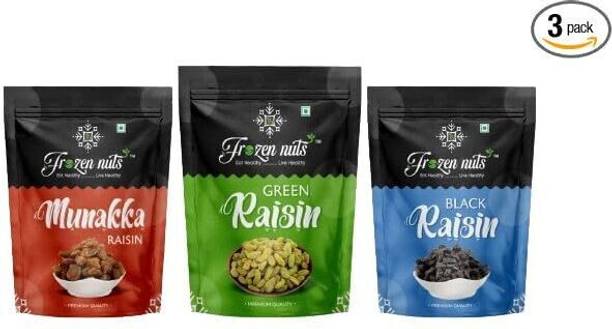 frozen Natural Green Raisins, Black kismis & Munakka Dry Fruits 3 Combo Pack of Raisins