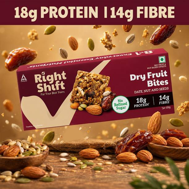 Right Shift Dry Fruit Bites, No Refined Sugar, Lactose Free, Date Nut and Seeds, 14g fibre