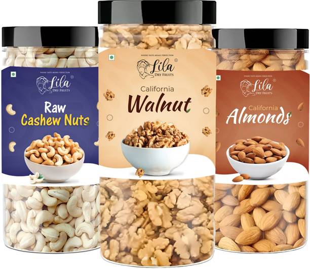 लीला ड्राई फ्रूट्स केशू (100gm), आलमंड(100gm) एंड वॉलनट(100 gm) कॉम्बो | काजू बादाम अखरोट कॉम्बो