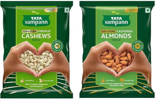 Tata Sampann Combo of Premium Cashew Whole 200gm & California Almonds Whole 200g- Cashews, Almonds