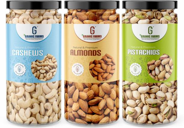 GRANIC FARMS Dry Fruits Combo Pack Of Kaju Badam Pista 600 GM| Almonds, Cashews, Pistachios