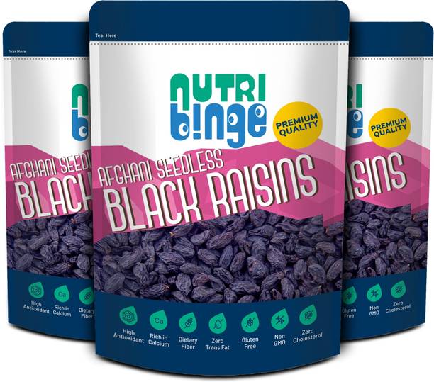 NUTRI BINGE Afghani Seedless Black Raisins, Rich in antioxidants, Healthy Kishmish Raisins