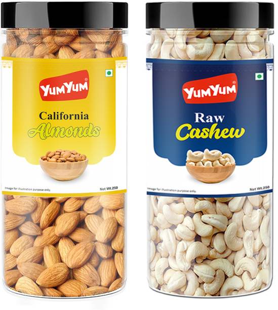 YUM YUM Premium California Almond (250g) and Cashew Nut (250g) 500g Dry Fruits Combo Pack- Almonds, Cashews