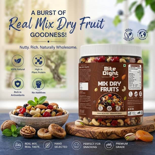 Bite Of Dight Natural Premium Mix Dry Fruits |Healthy Nutmixed| (1 x 500 g) Assorted Fruits & Nuts, Assorted Seeds & Nuts