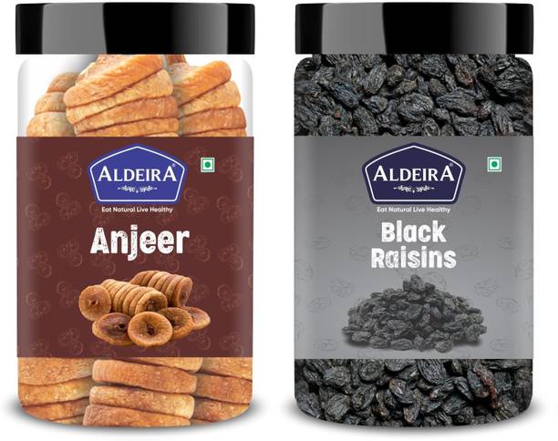 Aldeira Natural Anjeer 100gm + Black Raisins 100gm (200gm) Dry Fruits Combo (100g Each) Figs, Raisins