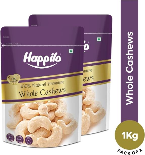 Happilo 100% Natural Premium Whole Cashews 1000g Super Saver Cashews 2 x 1 kg