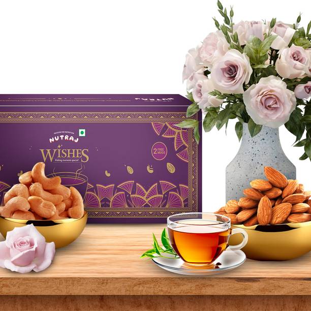 Nutraj Wishes Valley of Warmth 500g Diwali Gift Hamper, 2 Tea Mug, Kashmiri Kahwa 200g, Cashews, Almonds
