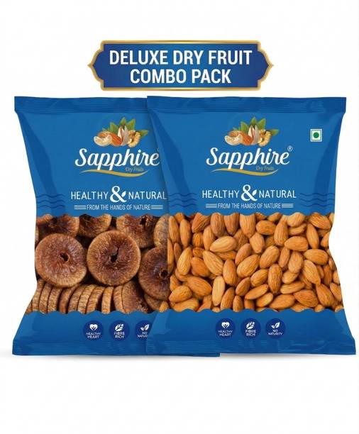 Sapphire Premium California Almonds 500g & Dry Figs (Anjeer) 500g Combo Pack of 2 Almonds, Figs