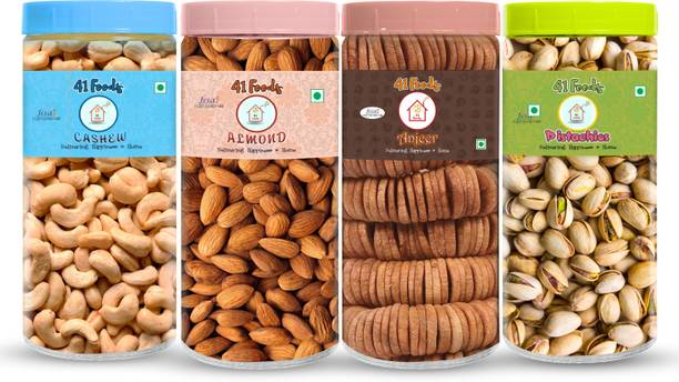 41 foods Dry fruits combo pack of Badam Kaju Pista Anjeer (250gm x 4) 1 KG Cashews, Almonds, Pistachios, Figs
