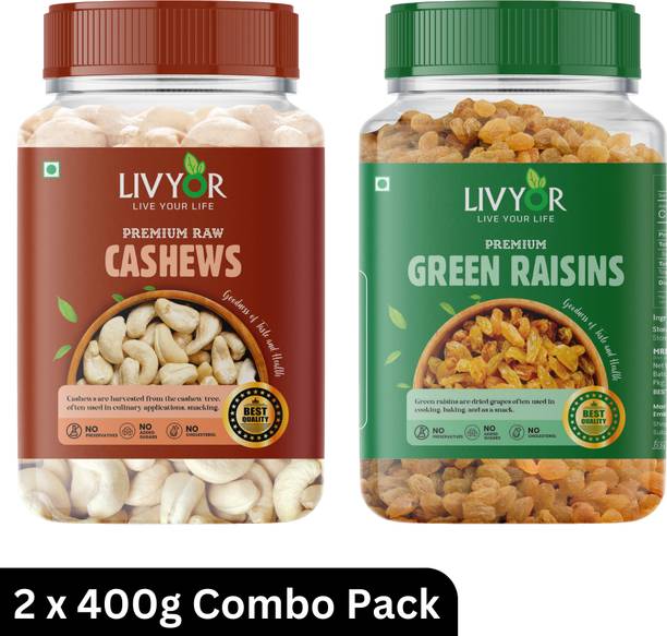 LIVYOR Cashews & Raisins Combo Pack | Mix Dry Fruits | Kaju Kishmish Cashews, Raisins
