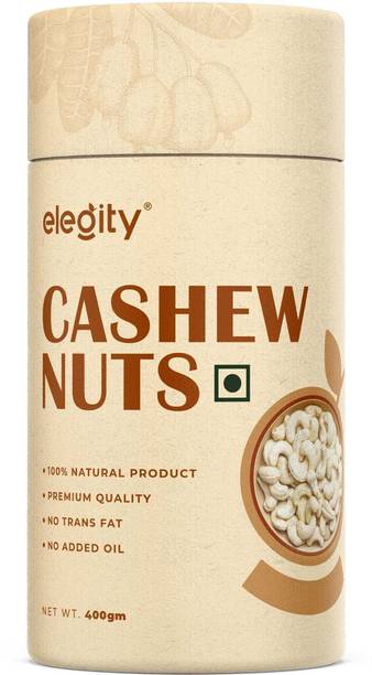 Elegity Natural Plain Cashew - Papertube (400 gm) | Whole Kaju - Nutritious & Delicious Cashews