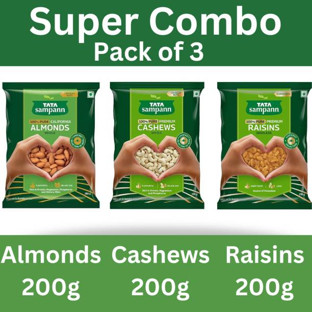 Tata Sampann Combo of Premium Cashew 200g,California Almonds 200g & Raisins seedless 200g- Cashews, Almonds, Raisins
