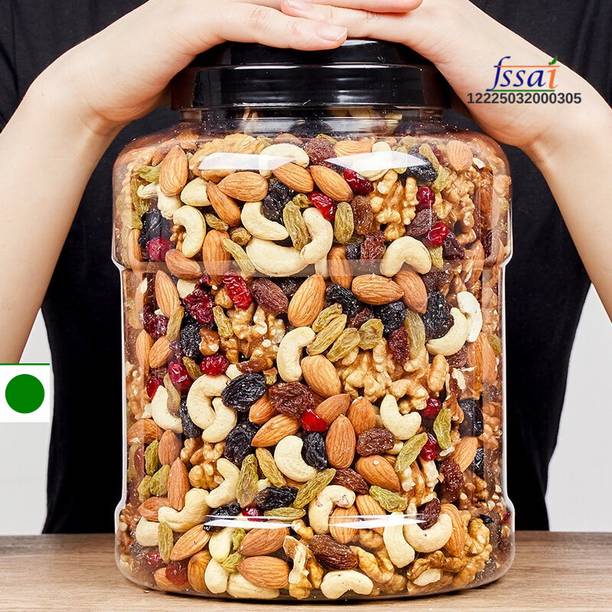 YUGNUTS MIX DRY FRUITS ||-NATURAL PANCHMEVA 500GM jar Almonds, Apricots, Cashews, Dry Dates, Raisins