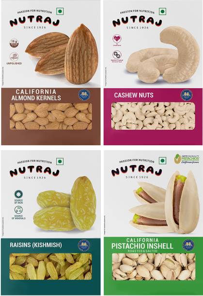 Nutraj Dry Fruits Combo 800g - California Almonds, Cashews, Raisins, Pistachios