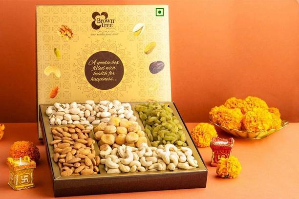 Brown tree Gold Square-5P-425g |Healthy gift hampers|Corporate & Festive Dry Fruit Gift Box