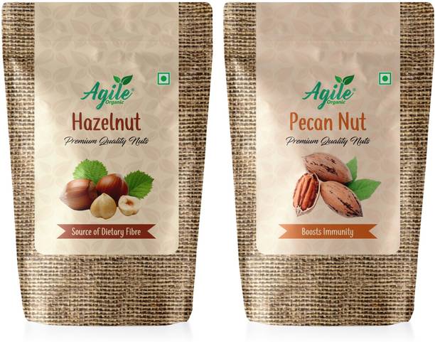 Agile Organic Premium Jumbo Hazel Nuts & Pecan Nuts Combo | Small Trial Pack | 50 Grams Hazelnuts, Pecans