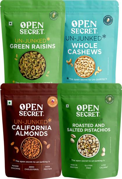 OPEN SECRET Premium Dry Fruits Combo Badam Almonds, Cashews, Pistachios, Kishmish Raisins Assorted Nuts