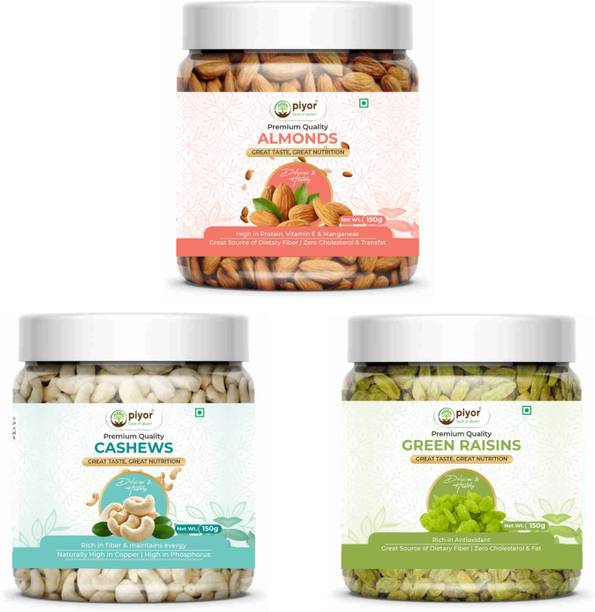 PIYOR Dry Fruits Combo Pack Of Kaju, Badam, Kismis 450 Gm | Almonds