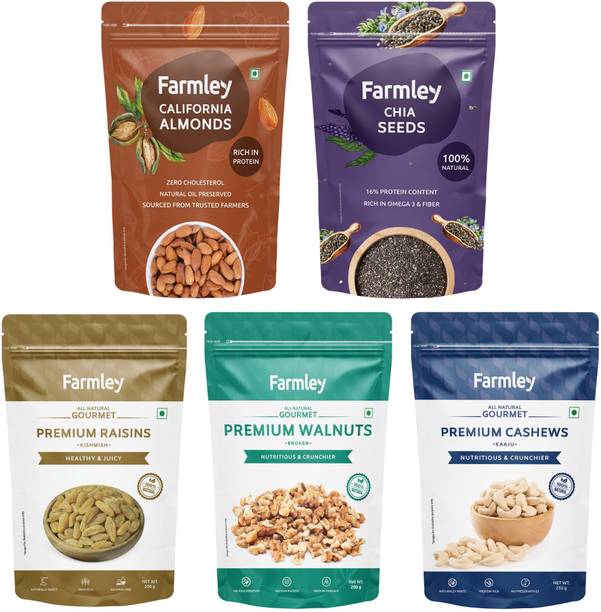 Farmley Dry fruits Combo Pack of Almonds Cashews Raisins Walnuts Chia Seeds