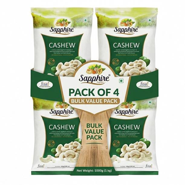Sapphire Regular Raw Cashews 250g Pack of 4 Cashews