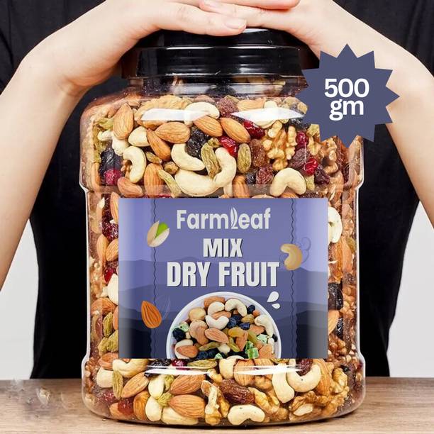 FarmLeaf Mix Dry Fruit | Mewa Mix | 500gm | AA Almonds, Cashews, Raisins, Dry Dates, Apricots, Gooseberry