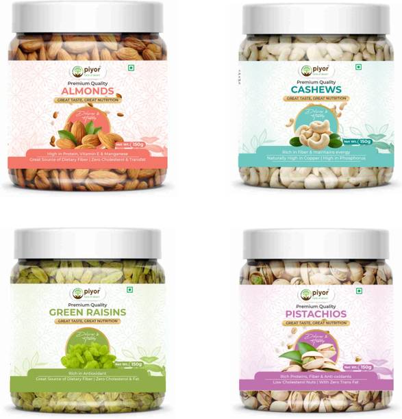 PIYOR Dry Fruits Combo Pack of Badam, Kaju, KIsmis, Pista 600 Gm Almonds