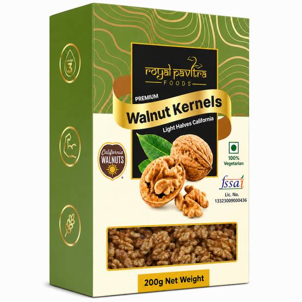 Royal Pavitra Premium California Walnut Kernels Light Halves, 200g | Protein-Rich Snack Walnuts