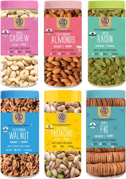 41 foods Dry fruits combo pack of Healthy 6 Badam Anjeer Kaju Akhrot Pista Kishmish 900GM Almonds, Pistachios, Cashews, Raisins, Walnuts, Figs