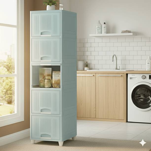 MAXTID 5 Layer Blue Elegant Storage Box for Clothes, Toys and Makeup Storage Plastic Kitchen Cabinet