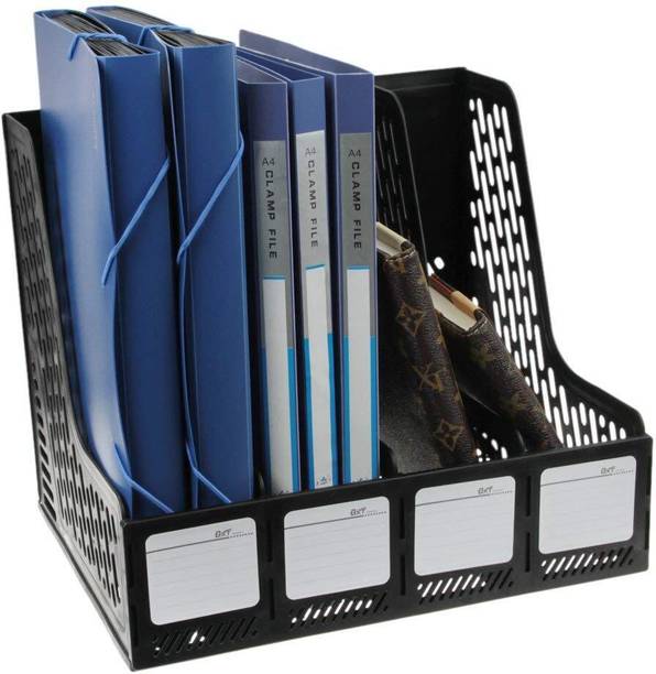 IVYLA 4 Tier Plastic File Holder Rack for Office Desk Document & Magazine Storage Table Top Magazine Holder
