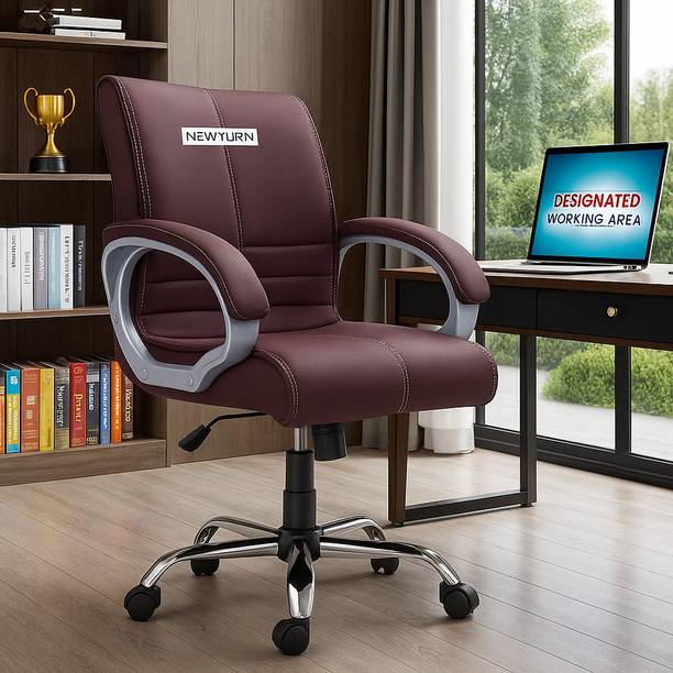 Newturn MAXSON Mid back Work from home/Office/study/desk(WFH) Leather Office Adjustable Arm Chair
