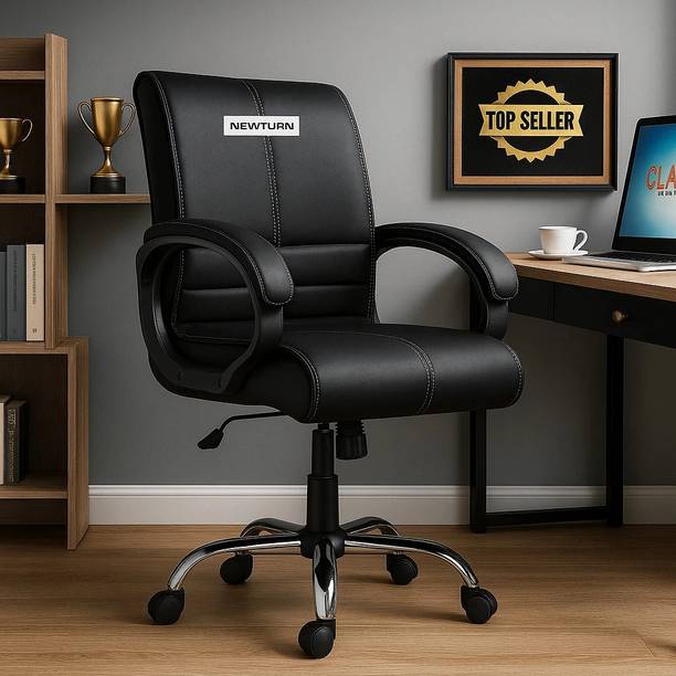 Newturn MAXSON Mid back Work from home/Office/study/desk(WFH) Leather Office Adjustable Arm Chair