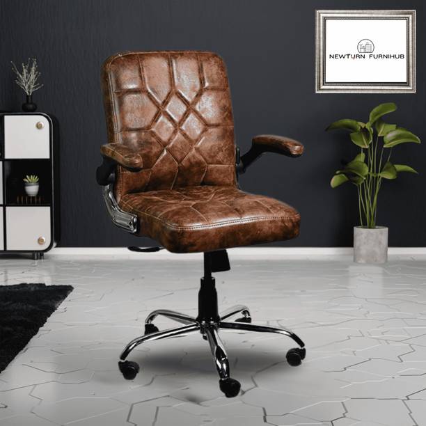 Newturn Nexon Executive Mid Back Ergonomic Revolving Tilting Mechanism And Metal Base Leatherette Office Adjustable Arm Chair