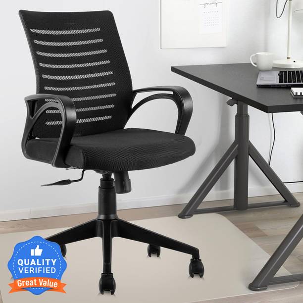 ASTRIDE Ace Mid Back Office Chair Revolving Chair with Tilt Lock Nylon Base Black Mesh Office Executive Chair